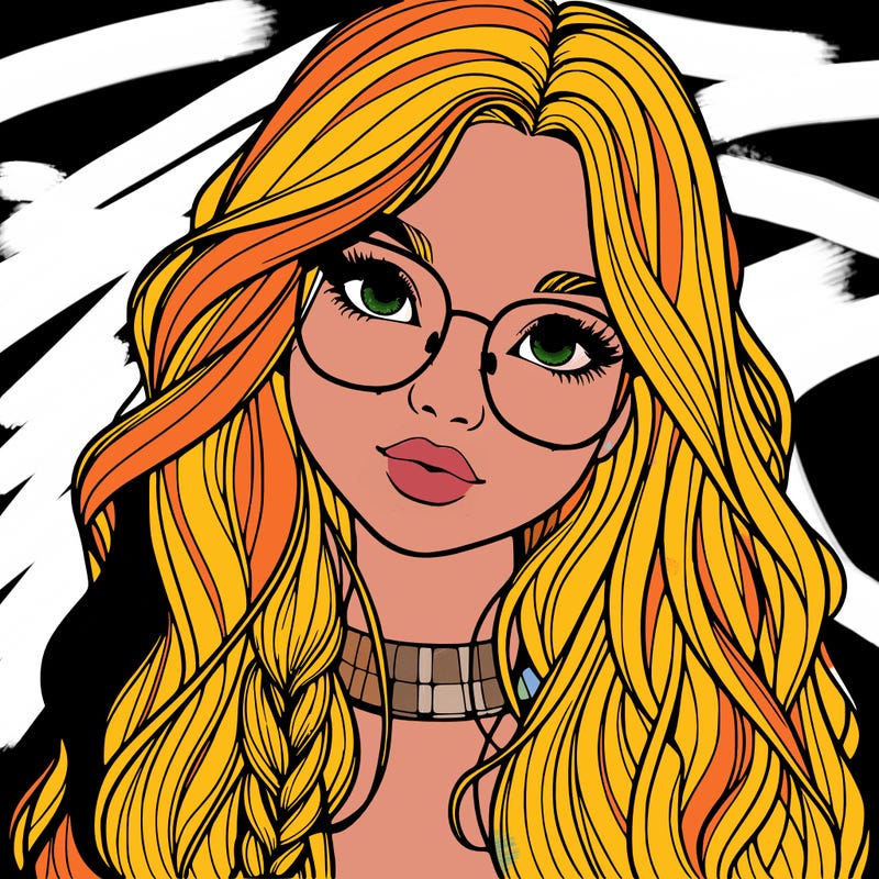 girl with long hair and freckles and glasses realistic