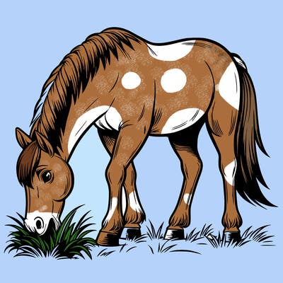 realistic horse eating grass