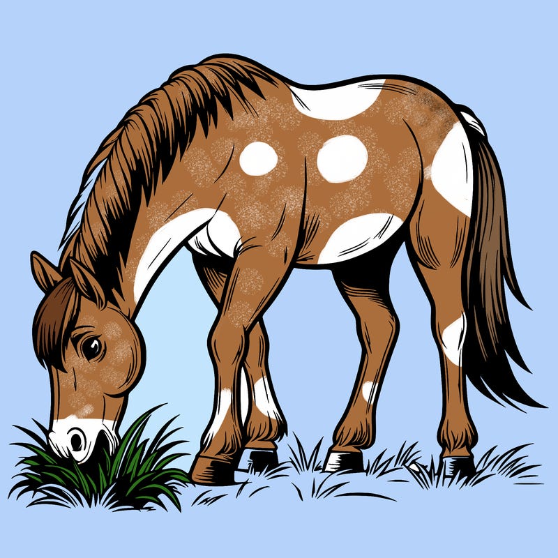 realistic horse eating grass