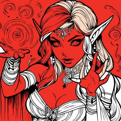 realistic scary beautiful elf sorceress casting spell