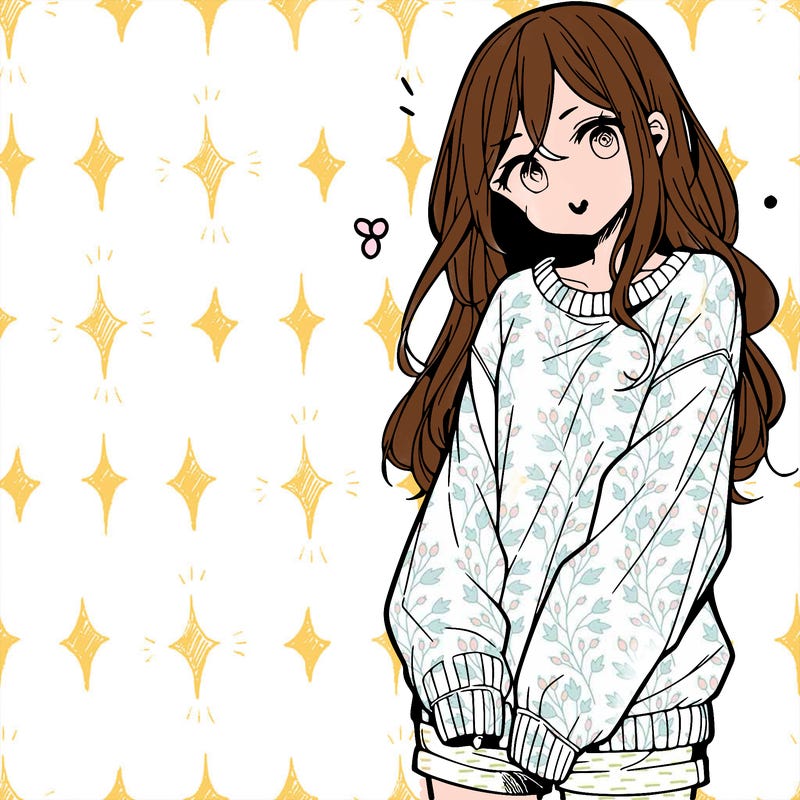 manga teen girl  in a sweater and baggy pants
