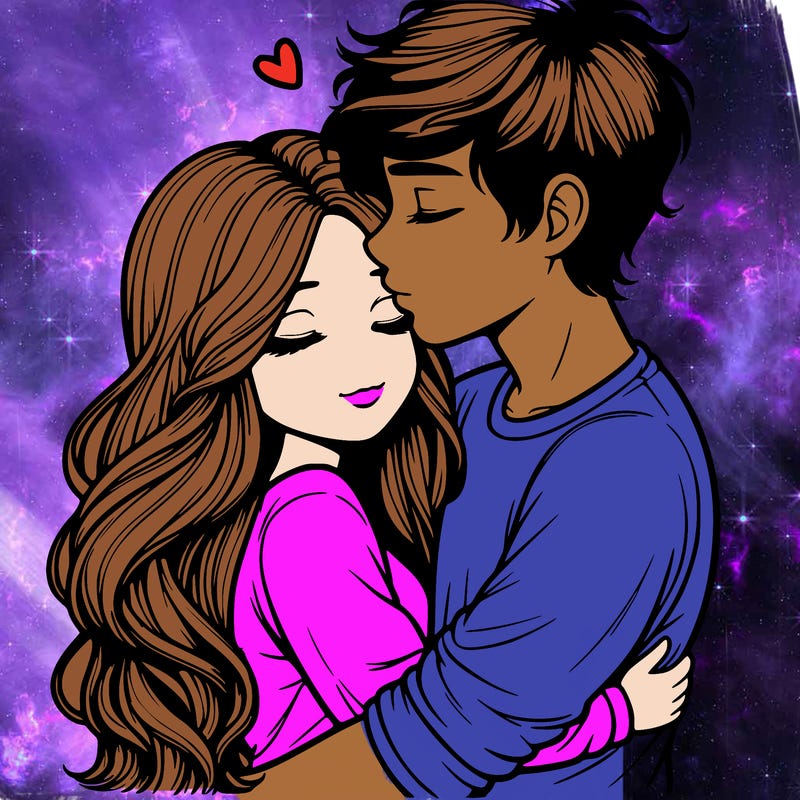 a realistic couple boy and girl hugging and kissing