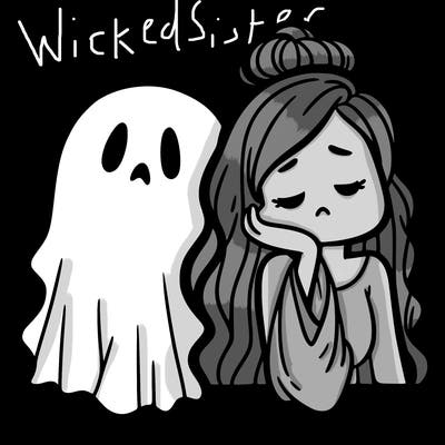 bored girl ghost with long hair half out and half in a bun and a long dress