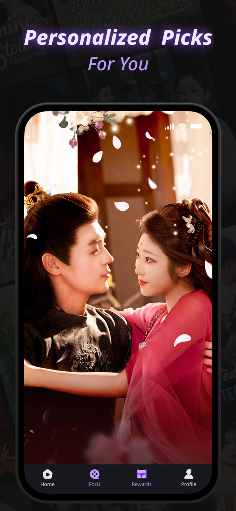 ReelyGo - Stream Short Dramas - ReelyGo app screen showing personalized picks featuring a romantic historical drama scene