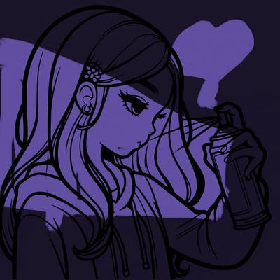 a realistic girl spray painting