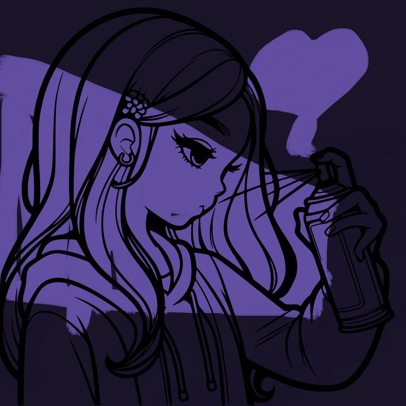 a realistic girl spray painting