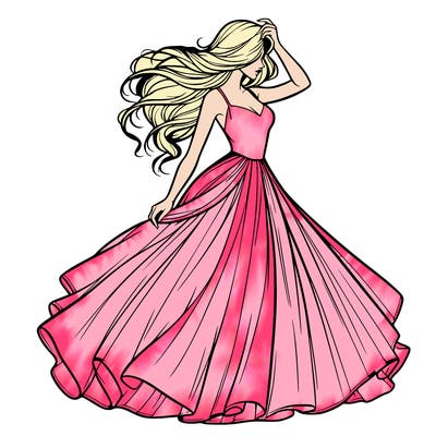 realistic woman with dress flowing in the wind