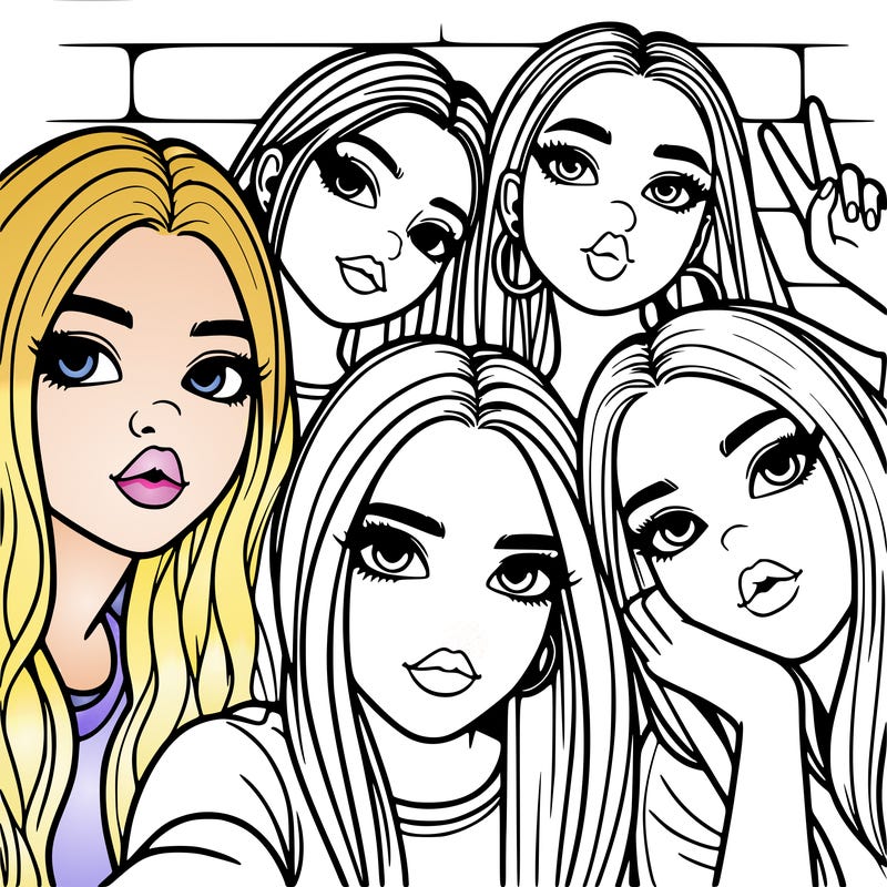 group of teen girls friends y2k up close in a selfie