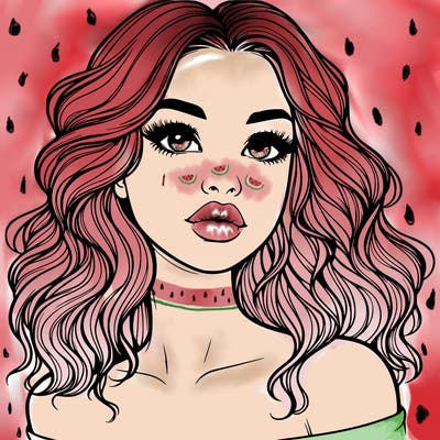 realistic girl with wavy hair and lips