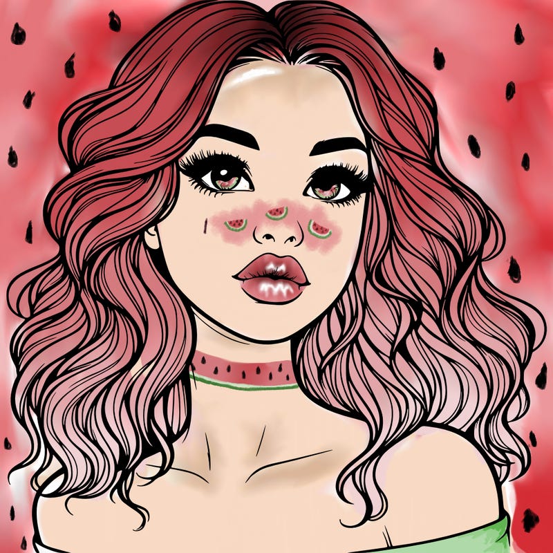 realistic girl with wavy hair and lips