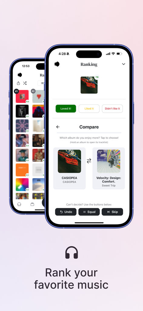 Echo - Rank music! - Echo app interface for ranking and comparing music albums