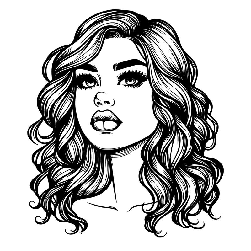 realistic girl, wavy hair and lips