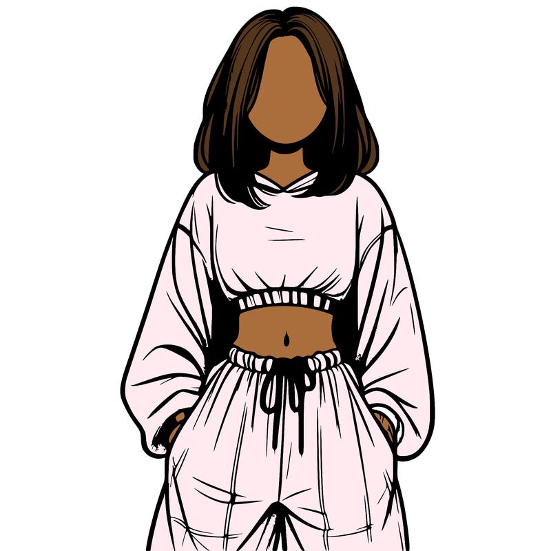 realistic girl faceless with baggy pants and a crop top