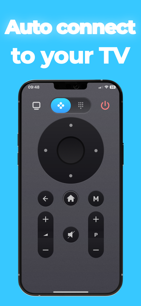 Remote control tv smart - Pantalla de un smartphone mostrando una aplicación de control remoto para TV con función de conexión automática