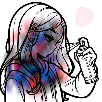 a realistic girl spray painting