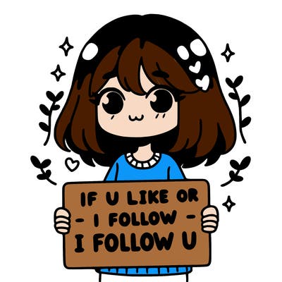 a girl holding a sign that says if u like or follow i will follow u
