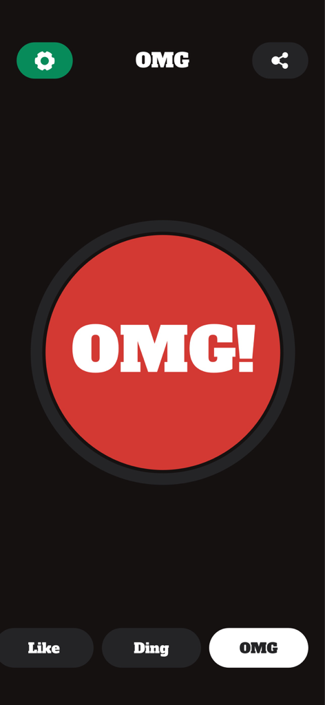 A large red button labeled OMG inside the Yes Button soundboard app
