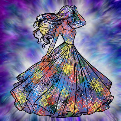 realistic woman with dress flowing in the wind