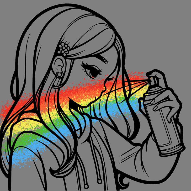 a realistic girl spray painting