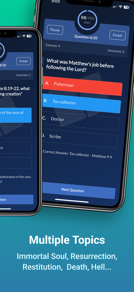 Bible Trivia Quiz - No Ads - Bible Trivia Quiz mobile app interface showing a scriptural multiple choice question