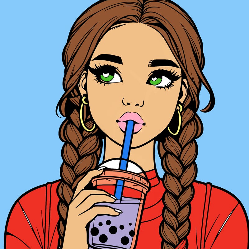 realistic girl with braided hair drinking boba