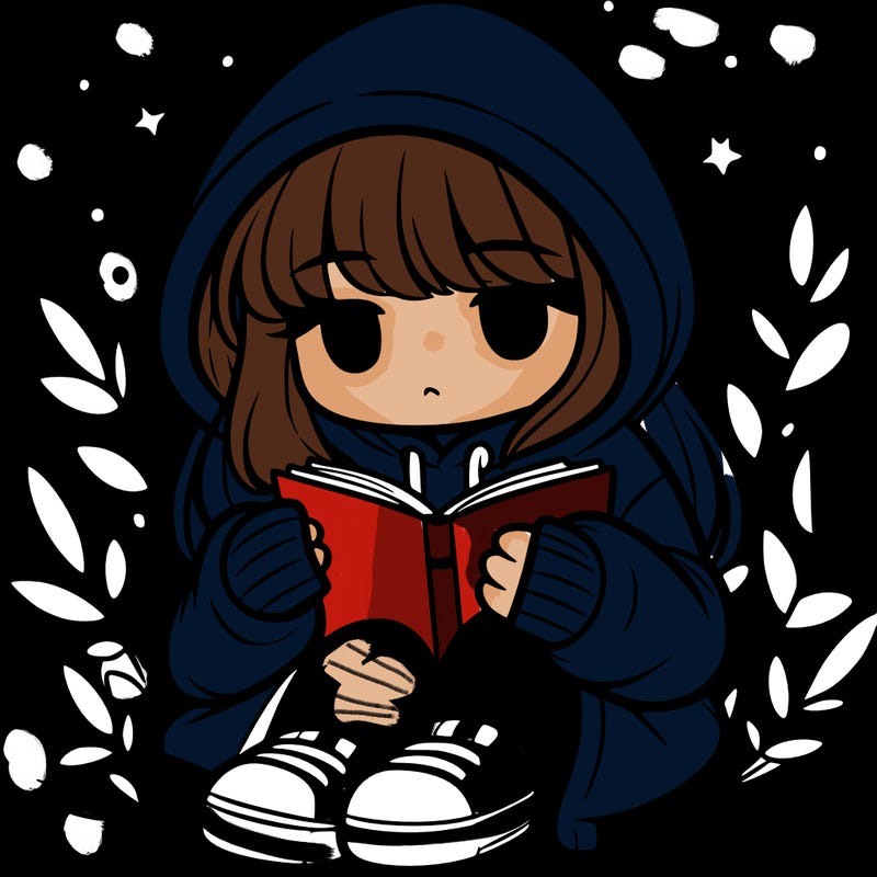 girl in oversized hoodie reading a book