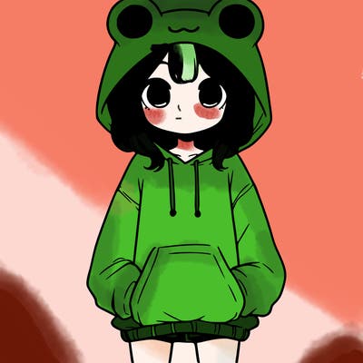 girl with baggy sweatshirt and frog hood