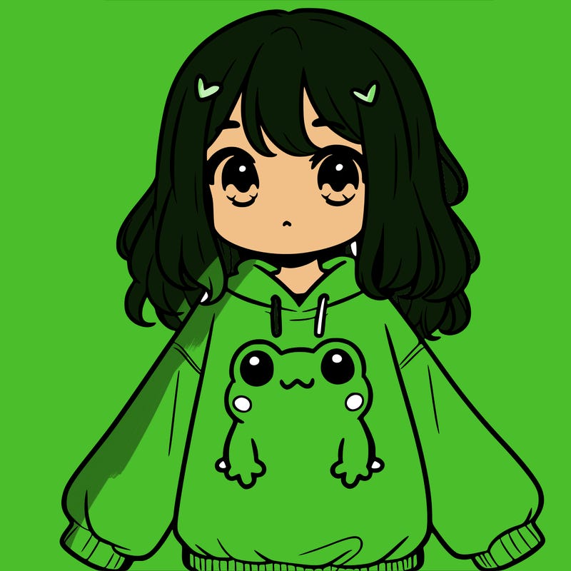 girl wearing frogging sweatshirt
