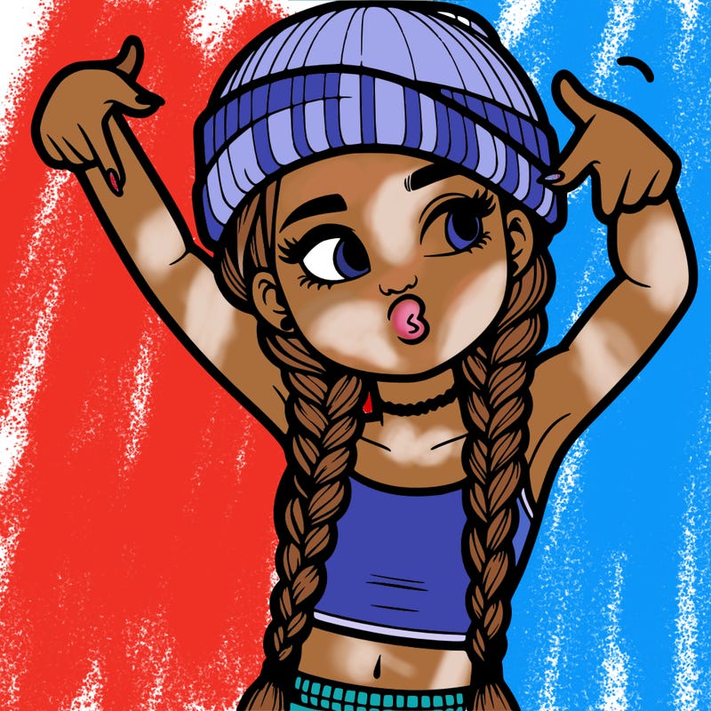 realistic teenage girl with braids and a beanie and crop top doing 🫶🏼