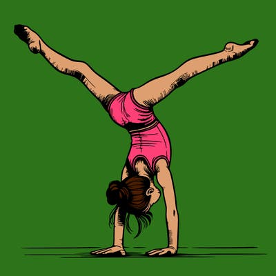 realistic gymnastic hand stand girl in four splits