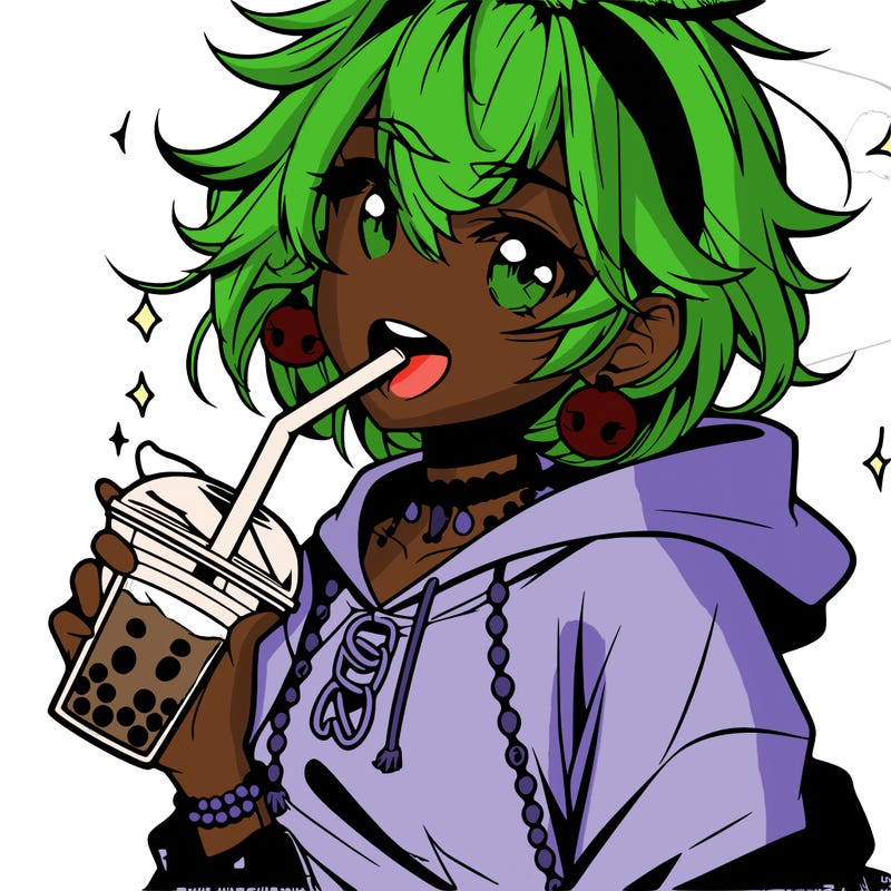 hot baddie anime girl drinking boba and biting the straw