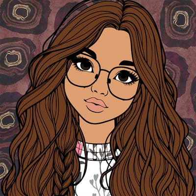 girl with long hair and freckles and glasses realistic