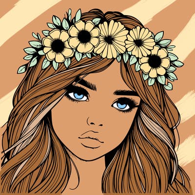 realistic girl with flowers crown