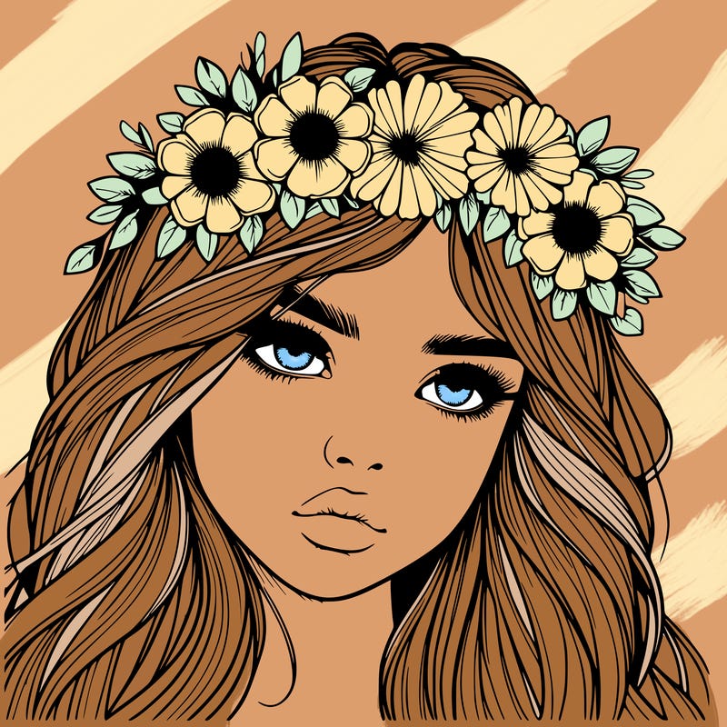 realistic girl with flowers crown