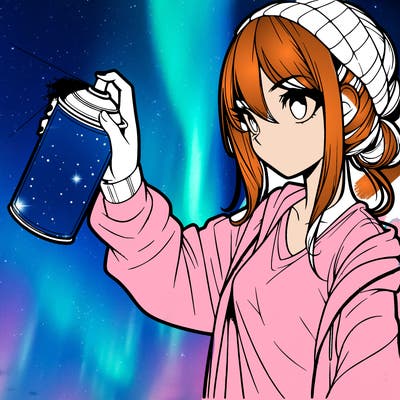 realistic girl spray painting the wall