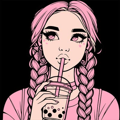 realistic girl with braided hair drinking boba