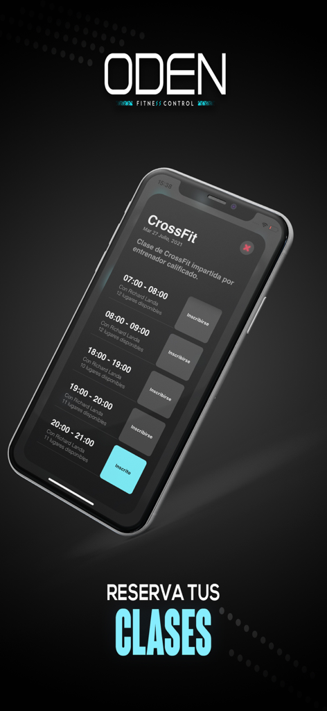 ODEN - ODEN app screen for booking CrossFit classes with schedule and availability