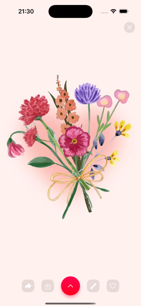 DIY Flower Language card - A digital watercolor bouquet with a yellow ribbon created in the DIY Flower Language card app