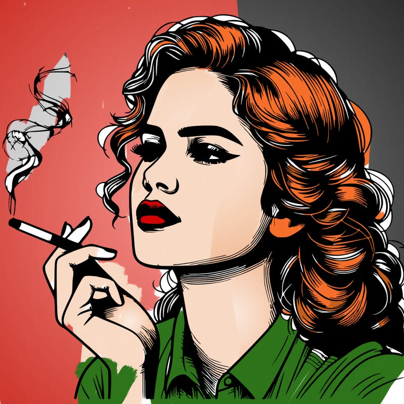 realistic beautiful lady smoking