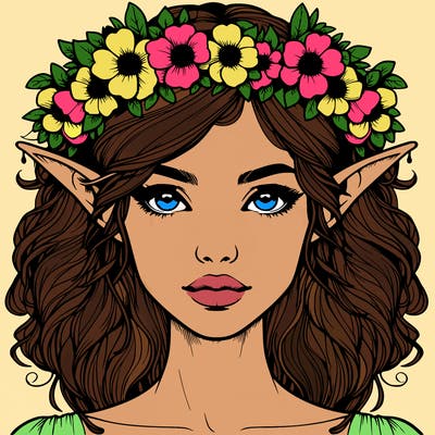 realistic female elf with flower crown