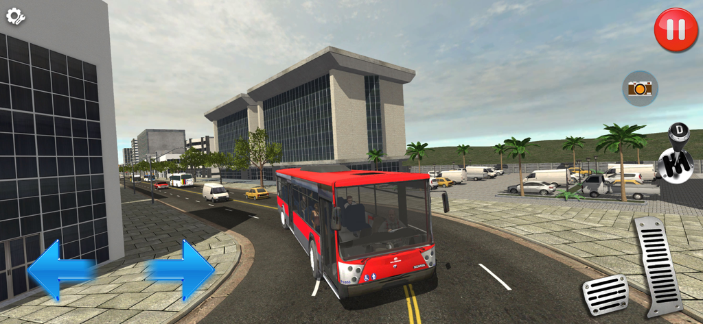 Bus Simulator - City Driving - Gameplay of a red bus driving on a city street in Bus Simulator