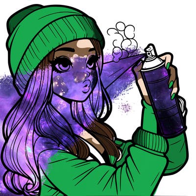 realistic girl spray painting