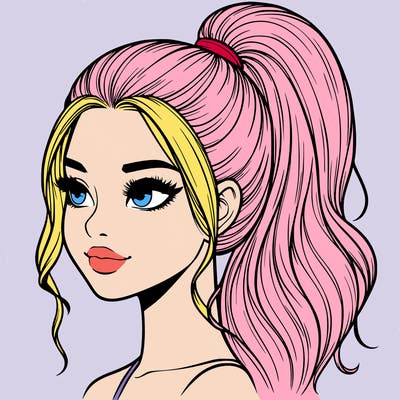 realistic girl with a high ponytail