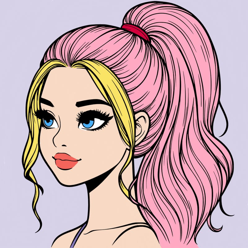 realistic girl with a high ponytail