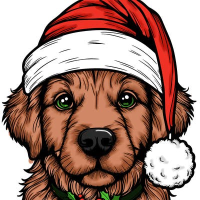 realistic dog with a christmas hat