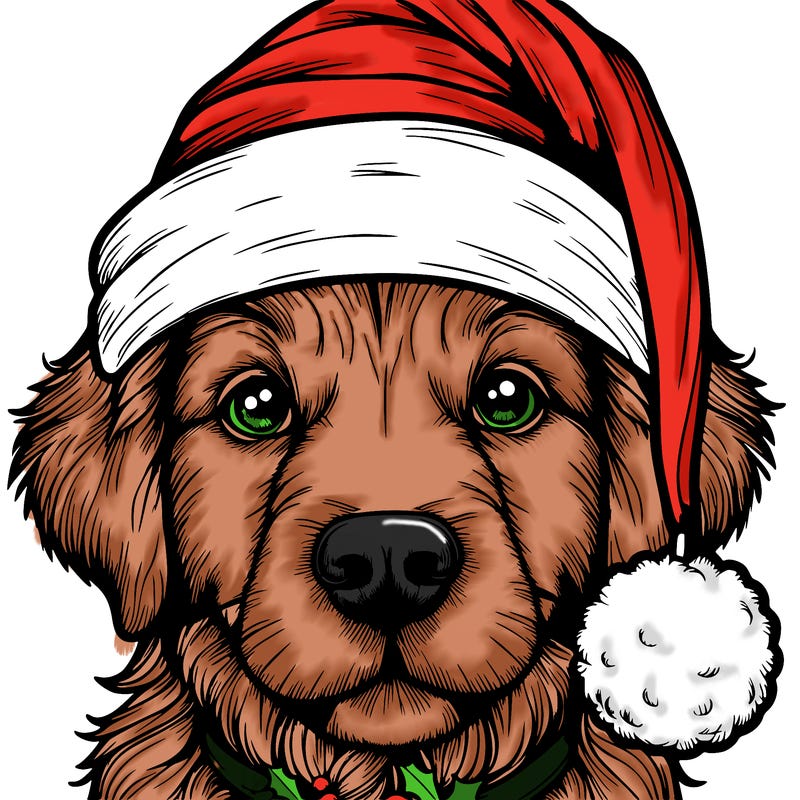 realistic dog with a christmas hat