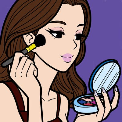 little girl putting on makeup