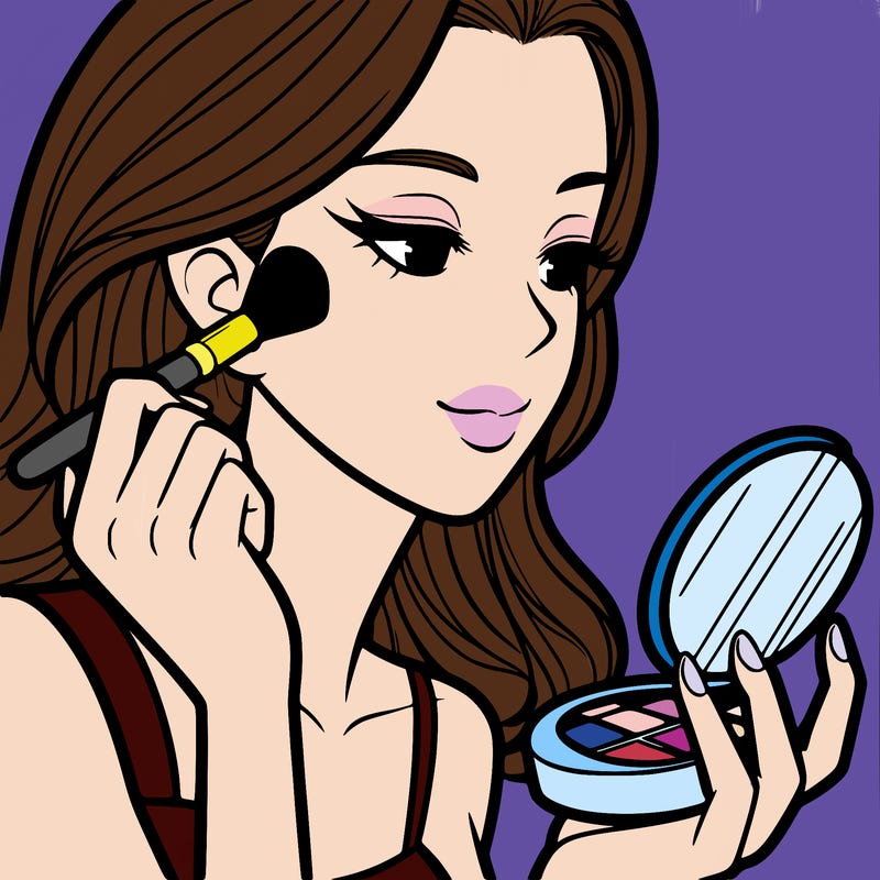little girl putting on makeup