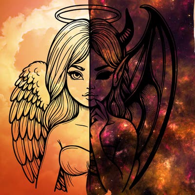 realistic angel half demon