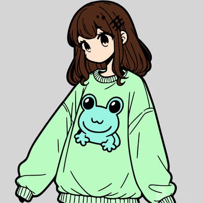 girl wearing frogging sweatshirt